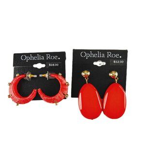 Ophelia Roe Gold Tone Red Hoop and Dangle Earrings Bundle Fashion Jewelry
